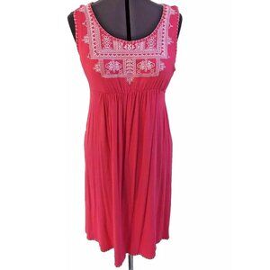 PREMISE Pink Dress White Stitch Detail Empire Waist Tank Dress Size Medium
